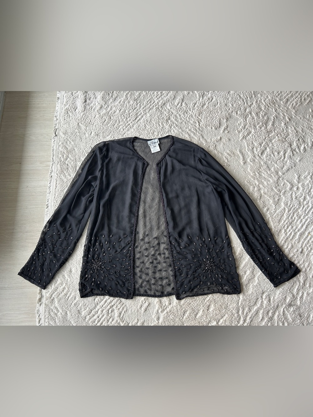 🖤 Vtg J.KARA Beaded Chiffon Duster